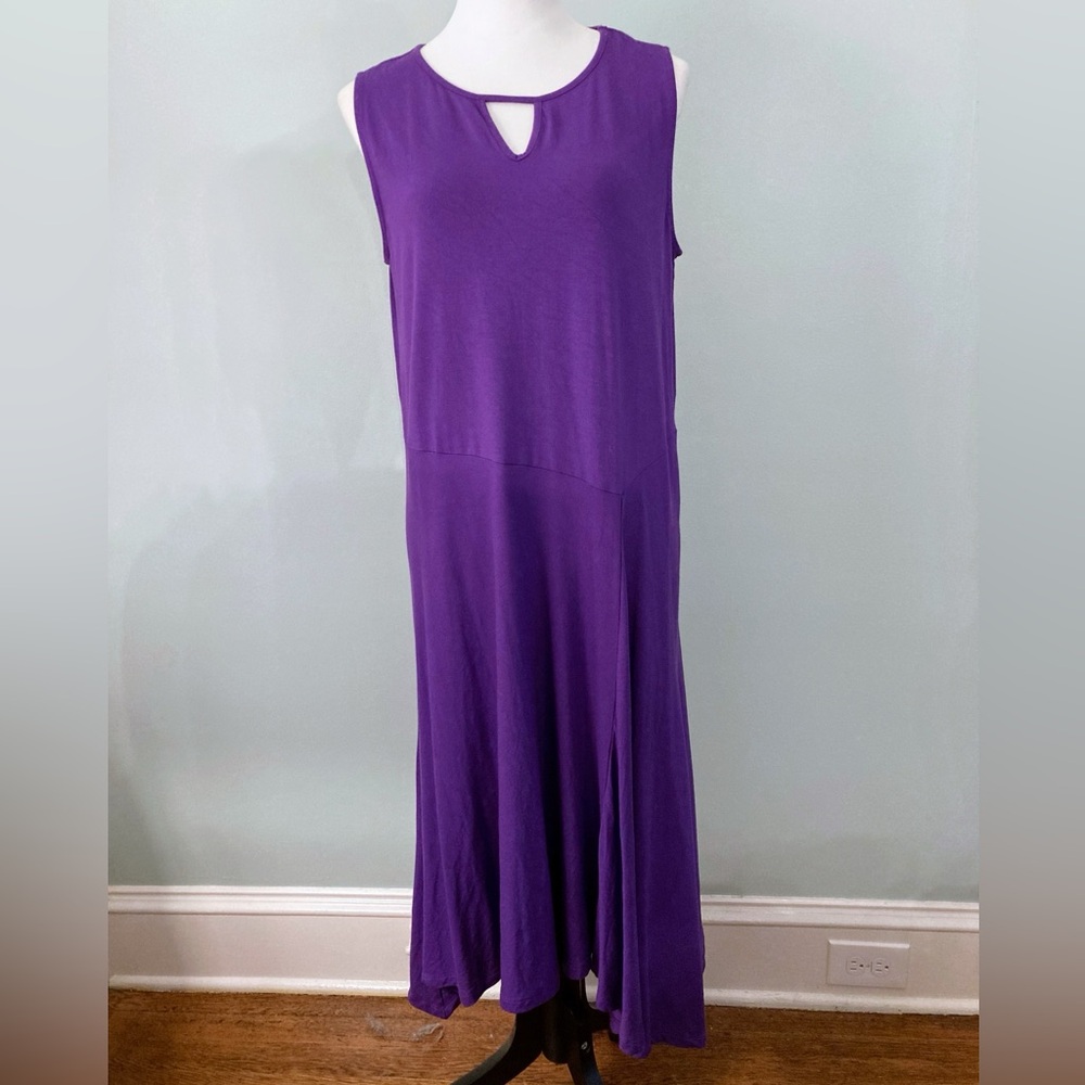 CHICO’S Purple Sleeveless Column Maxi Dress with Bias-Cut Asymmetrical Skirt